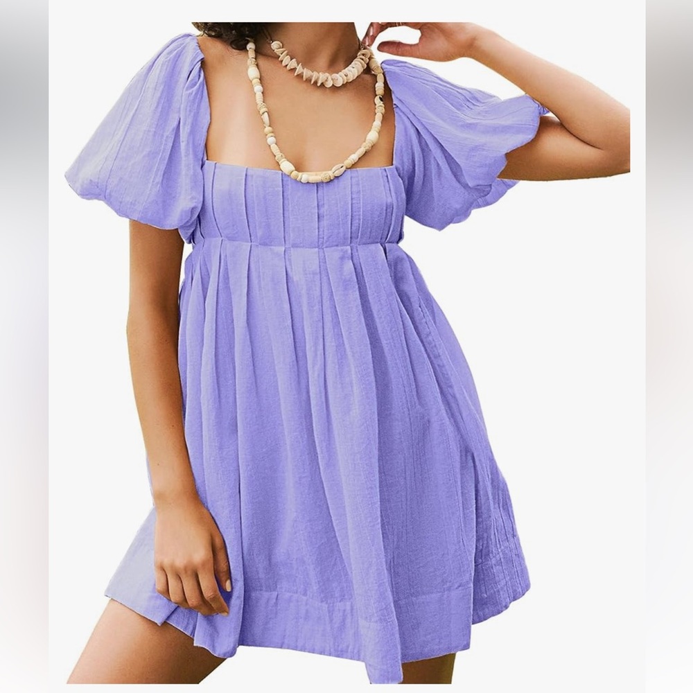 FREE PEOPLE Marina Tie-Back Cotton Crinkle Babydoll Dress Lavender Sz: Large